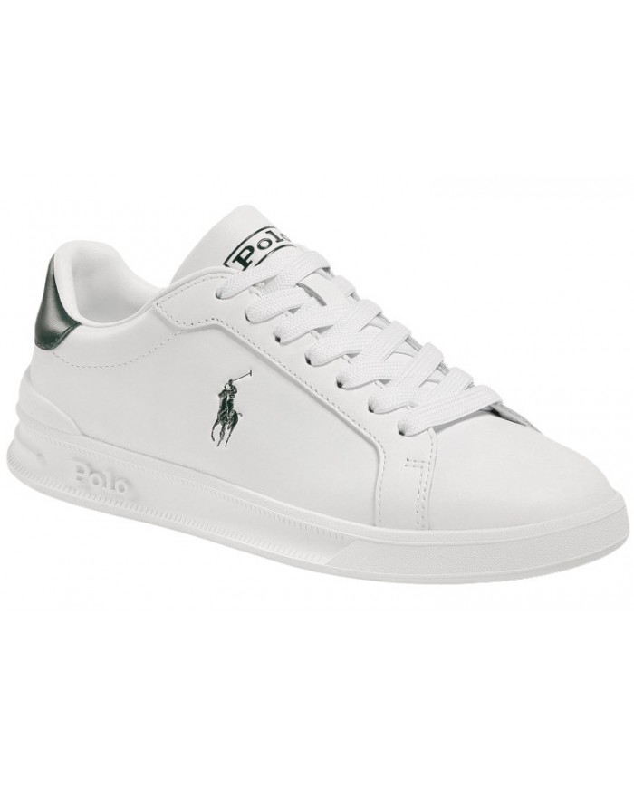 Sneake Uomo Ralph Lauren Heritage Court II Doppio Laccio Leather Whitre Green