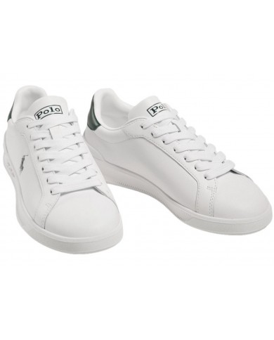 Sneake Uomo Ralph Lauren Heritage Court II Doppio Laccio Leather Whitre Green