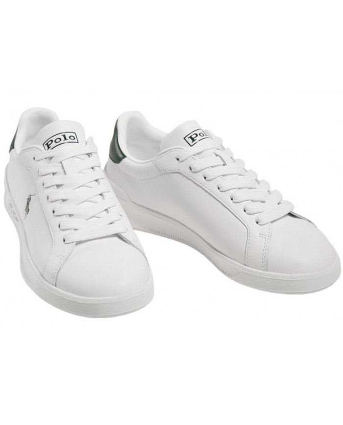 Sneake Uomo Ralph Lauren Heritage Court II Doppio Laccio Leather Whitre Green