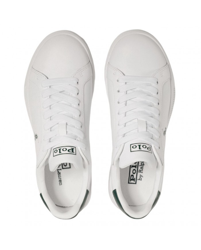 Sneake Uomo Ralph Lauren Heritage Court II Doppio Laccio Leather Whitre Green