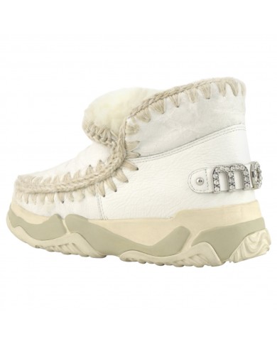 Stivaletto Donna Mou Eskimo Trainer Logo Rhinestone Leather White