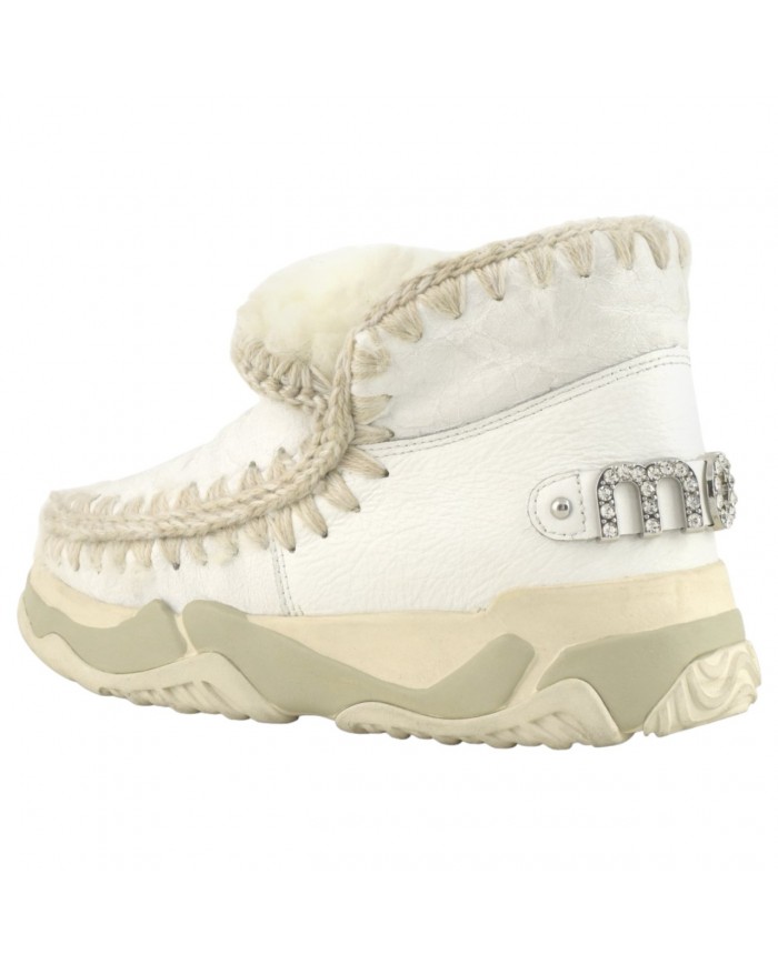 Stivaletto Donna Mou Eskimo Trainer Logo Rhinestone Leather White