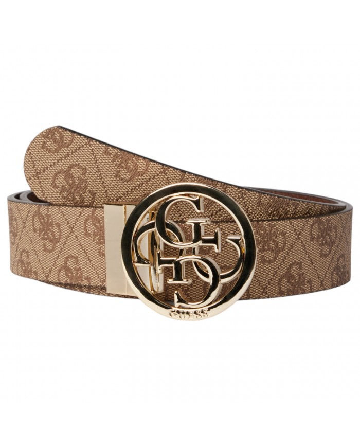 Cintura Donna Guess Nolana 4G Logo Effetto Martellato Leather Latte Brown