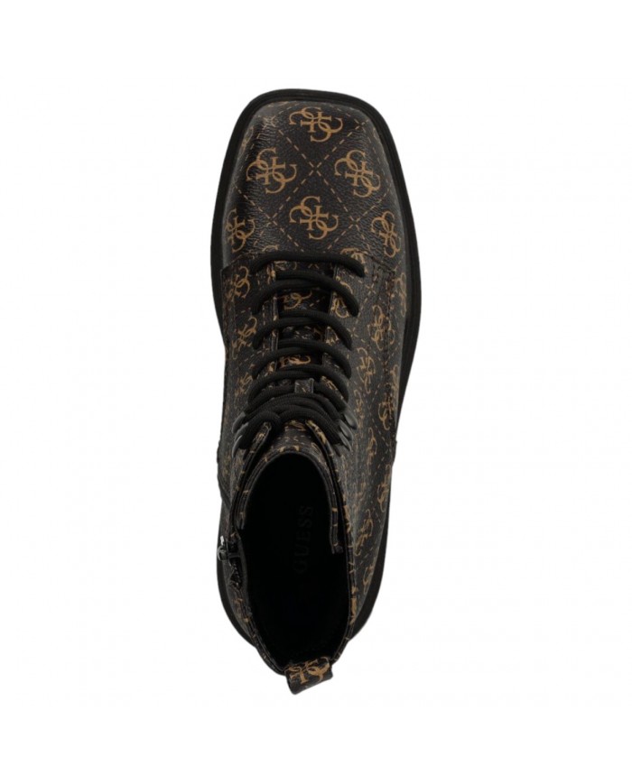 Stivaletto Donna Guess Ramsey Punta Quadrata Anfibio 4G Logo  Leather Brown