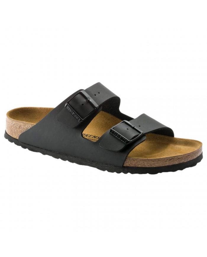 Sandalo Donna Uomo Unisex Birkenstock Arizona Birko Flor Doppia Fascia in Pelle Black