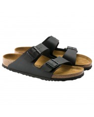 Sandalo Uomo Donna Unisex Birkenstock Arizona Birko Flor Doppia Fascia in Pelle Black