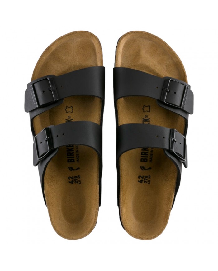 Sandalo Uomo Donna Unisex Birkenstock Arizona Birko Flor Doppia Fascia in Pelle Black