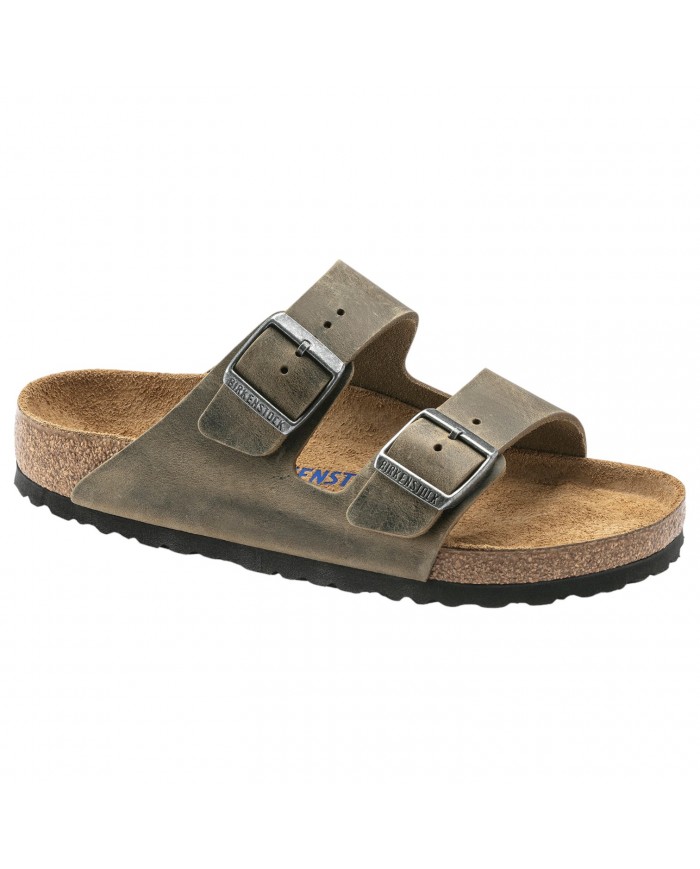 Sandalo Donna Unisex Birkenstock Arizona Plantare Morbido Pelle Oleata Faded Khaki
