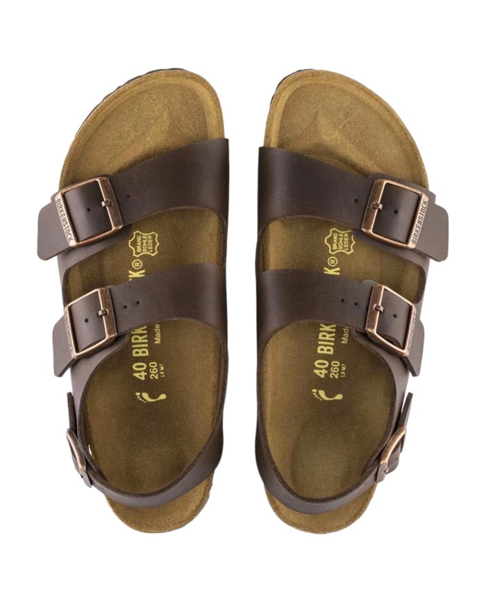 Sandalo Donna Unisex Uomo Birkenstock Milano Birko Flor doppia Fascia In Pelle Con cinturino alla Caviglia
