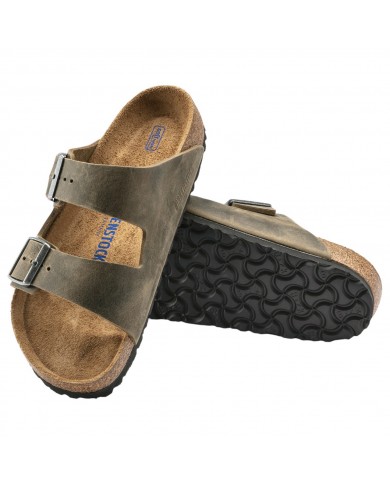 Sandalo Donna Unisex Birkenstock Arizona Plantare Morbido Pelle Oleata Faded Khaki