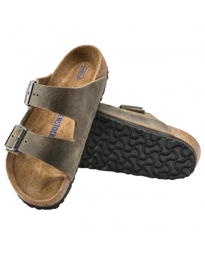 Sandalo Donna Unisex Birkenstock Arizona Plantare Morbido Pelle Oleata Faded Khaki