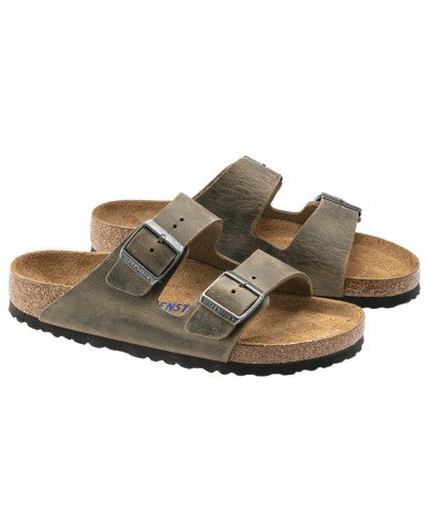 Sandalo Donna Unisex Birkenstock Arizona Plantare Morbido Pelle Oleata Faded Khaki