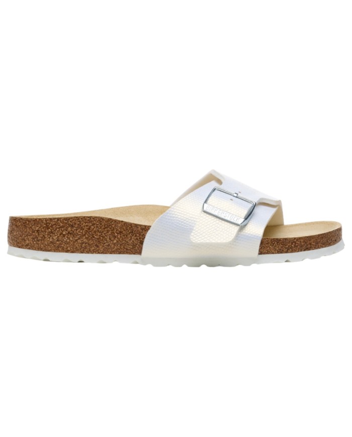 Sandalo Donna Birkenstock Catalina BS Birko Flor Fascia Unica Shiny Lizard White
