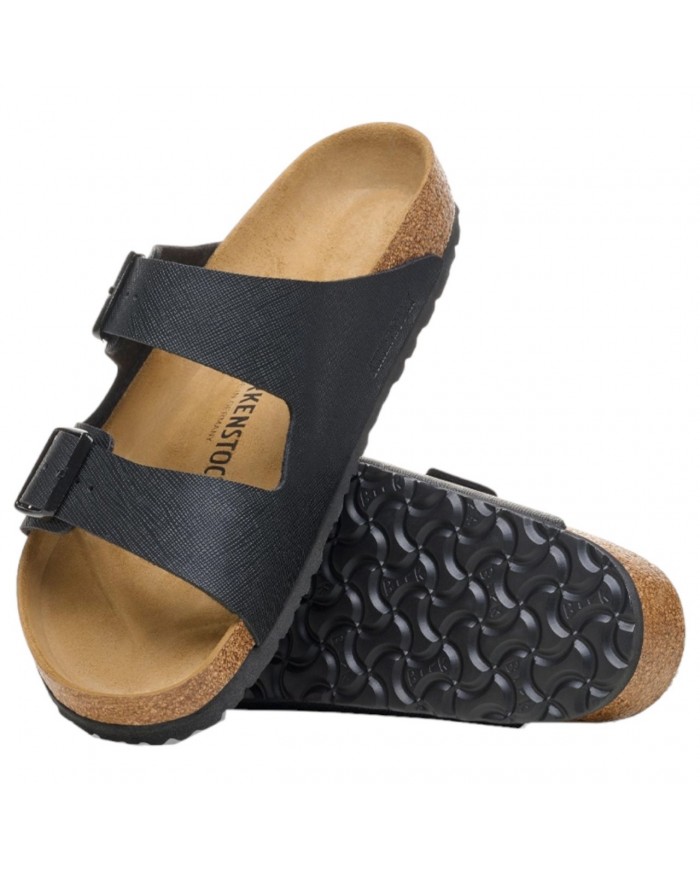 Sandalo Uomo Birkenstock Arizona Birko Flor Doppia Fascia in Pelle Saffiano Black