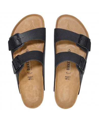 Sandalo Uomo Birkenstock Arizona Birko Flor Doppia Fascia in Pelle Saffiano Black