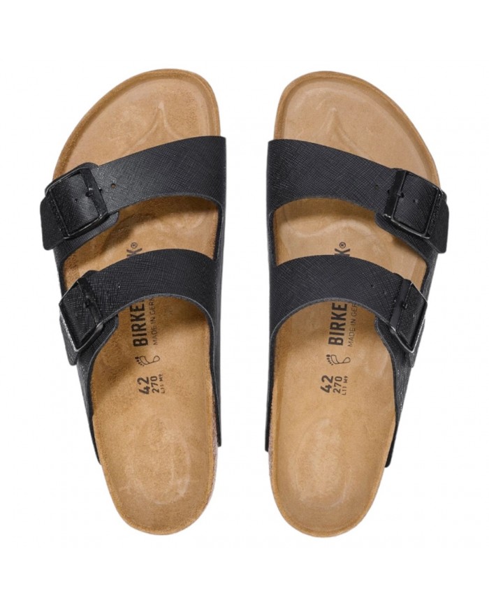 Sandalo Uomo Birkenstock Arizona Birko Flor Doppia Fascia in Pelle Saffiano Black