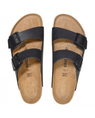 Sandalo Uomo Birkenstock Arizona Birko Flor Doppia Fascia in Pelle Saffiano Black