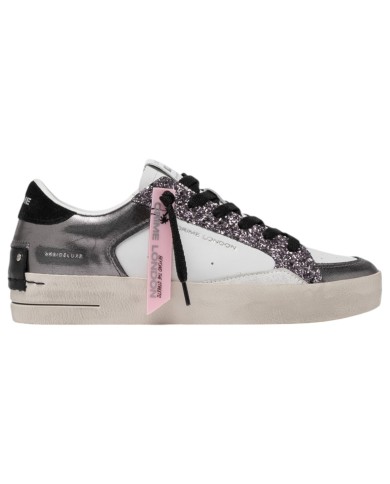 Sneaker Donna Crime London Sk8 Deluxe To The Moon Glitter Leather Suede White Silver