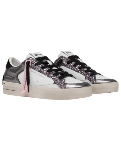 Sneaker Donna Crime London Sk8 Deluxe To The Moon Glitter Leather Suede White Silver