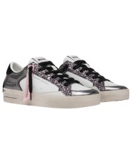 Sneaker Donna Crime London Sk8 Deluxe To The Moon Glitter Leather Suede White Silver