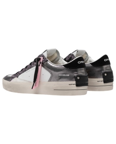 Sneaker Donna Crime London Sk8 Deluxe To The Moon Glitter Leather Suede White Silver