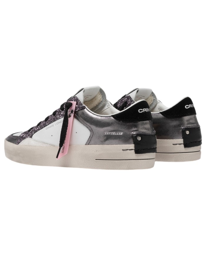 Sneaker Donna Crime London Sk8 Deluxe To The Moon Glitter Leather Suede White Silver