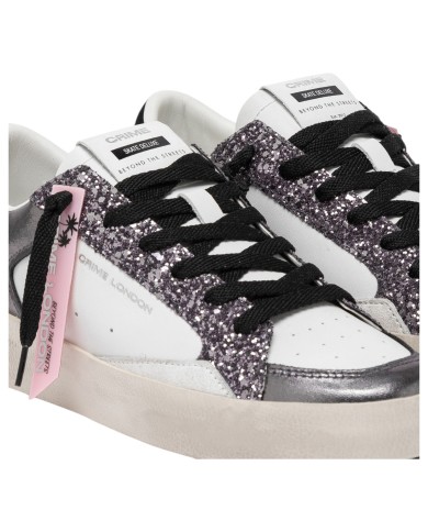 Sneaker Donna Crime London Sk8 Deluxe To The Moon Glitter Leather Suede White Silver