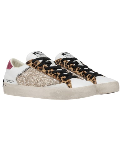 Sneaker Donna Crime London Chelsea Gold Animalier Glitter Leather Suede White