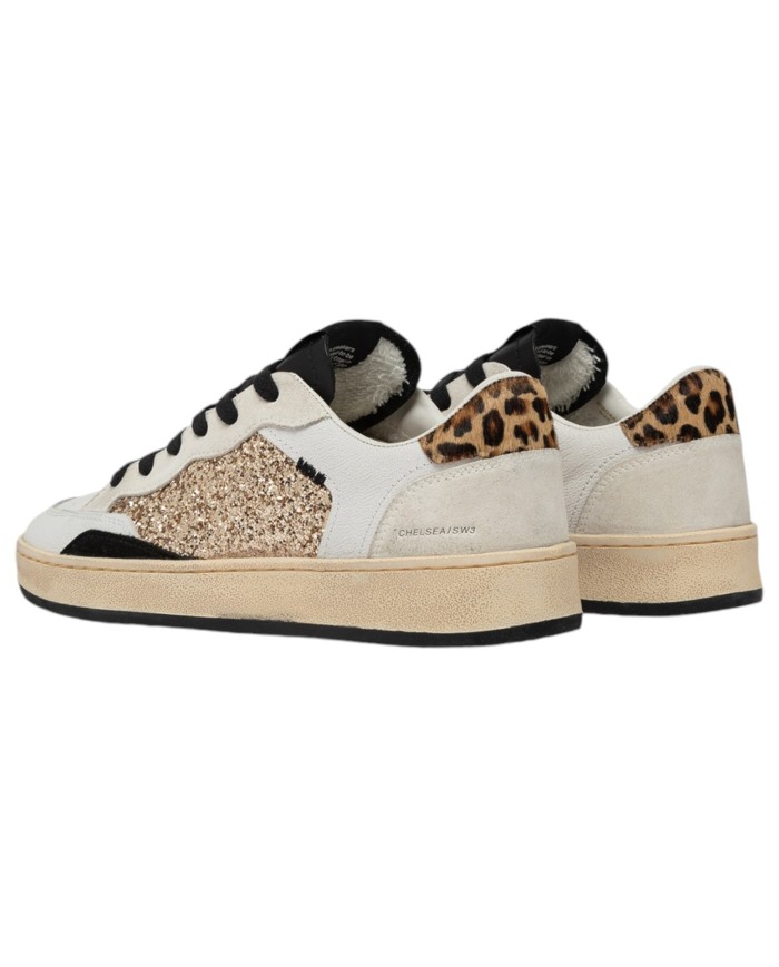 Sneaker Donna Crime London Chelsea Gold Animalier Glitter Leather Suede White