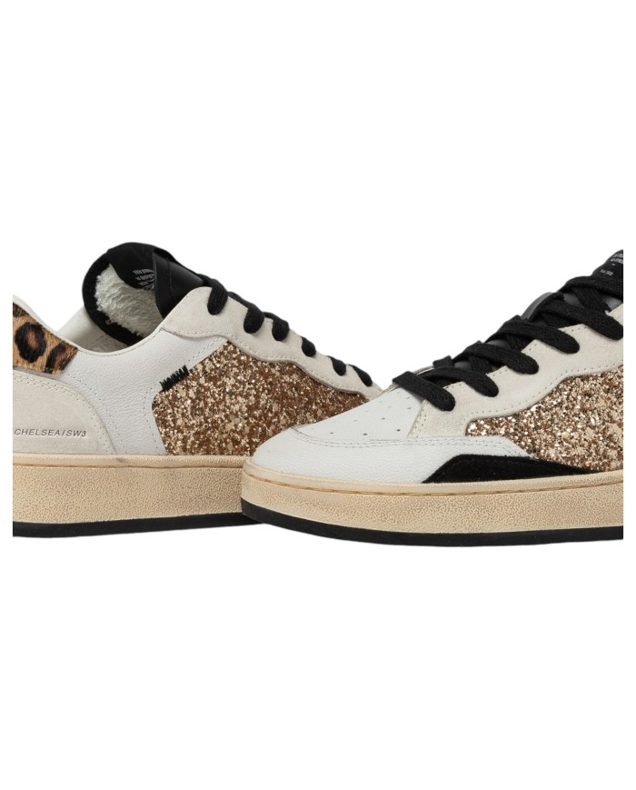 Sneaker Donna Crime London Chelsea Gold Animalier Glitter Leather Suede White