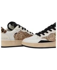 Sneaker Donna Crime London Chelsea Gold Animalier Glitter Leather Suede White