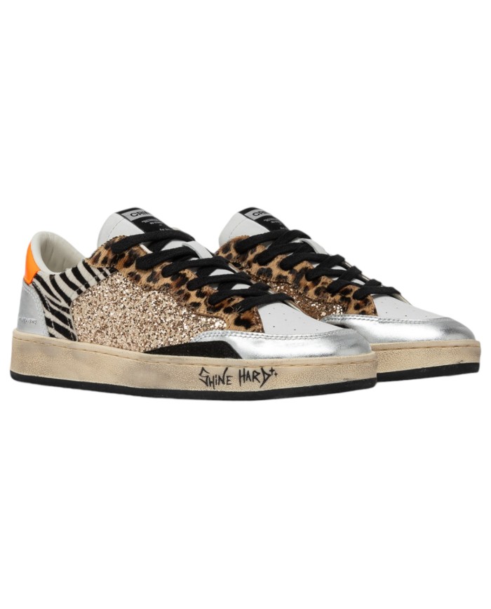 Sneaker Donna Crime London Chelsea Jungle Fever Glitter Animalier Leather Suede Multicolor