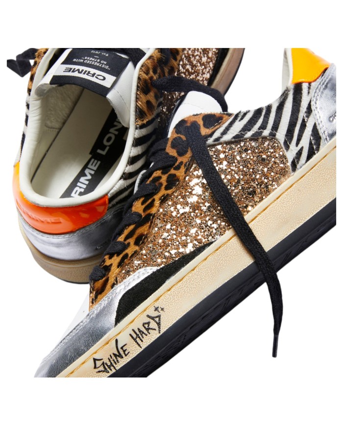 Sneaker Donna Crime London Chelsea Jungle Fever Glitter Animalier Leather Suede Multicolor