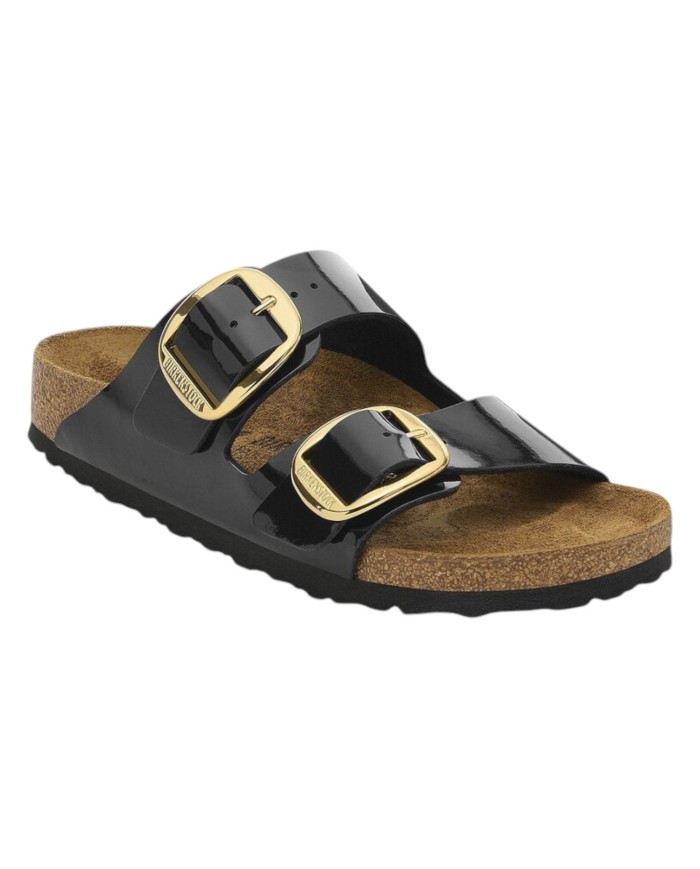 Sandalo Donna Unisex Birkenstock Arizona Big Buckle Patent Black Gold