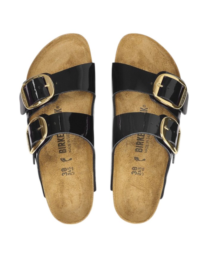 Sandalo Donna Unisex Birkenstock Arizona Big Buckle Patent Black Gold