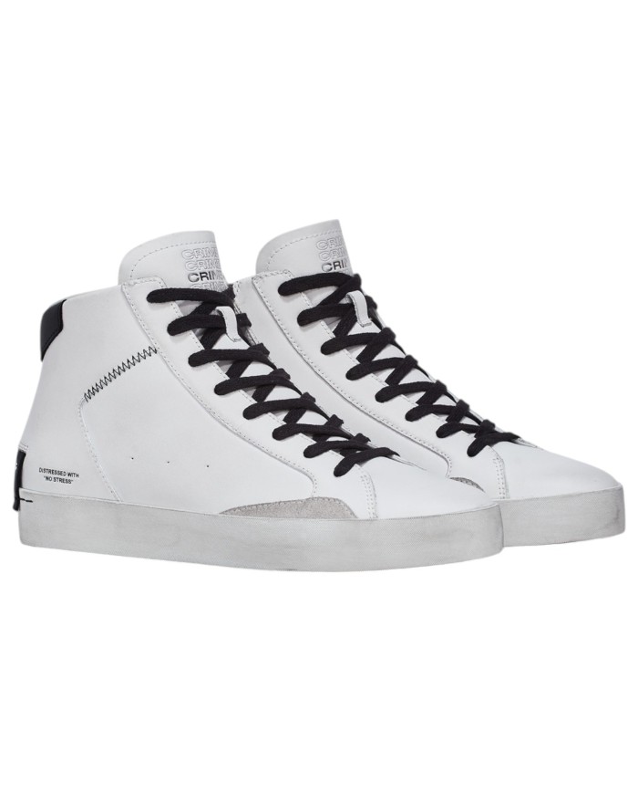 Stivaletto Uomo Crime London High Top Distressed White Leather White