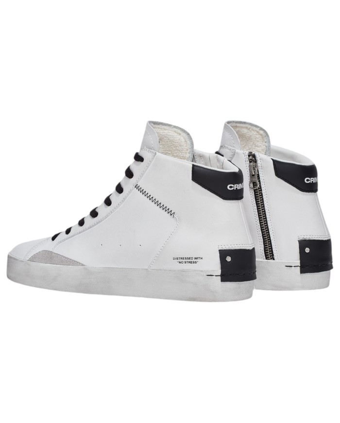 Stivaletto Uomo Crime London High Top Distressed White Leather White