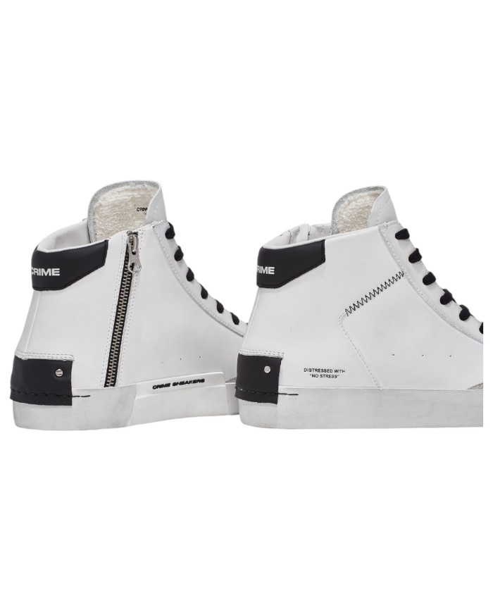 Stivaletto Uomo Crime London High Top Distressed White Leather White