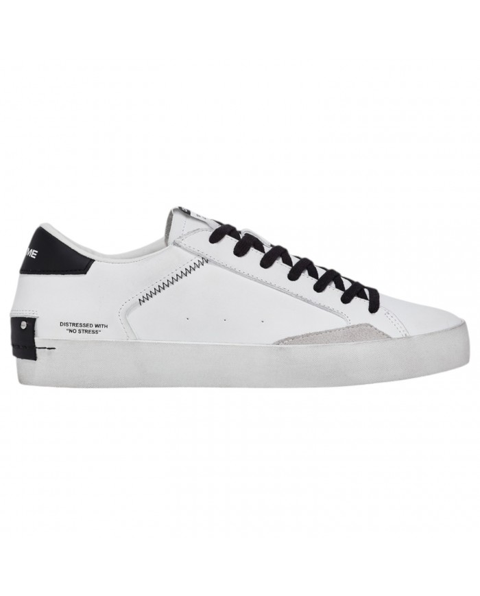 Sneaker Uomo Crime London Distressed White Black Leather White Black