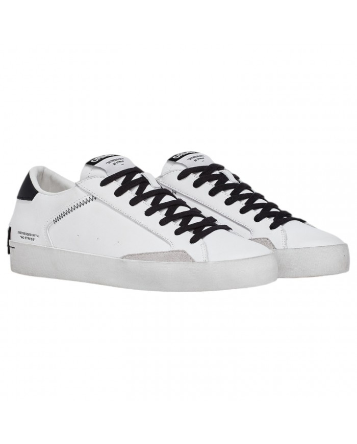 Sneaker Uomo Crime London Distressed White Black Leather White Black