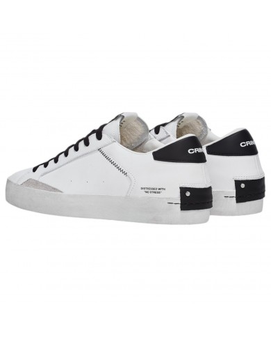 Sneaker Uomo Crime London Distressed White Black Leather White Black