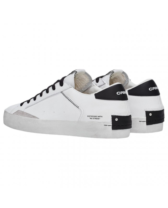 Sneaker Uomo Crime London Distressed White Black Leather White Black