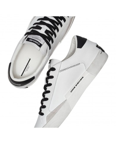 Sneaker Uomo Crime London Distressed White Black Leather White Black
