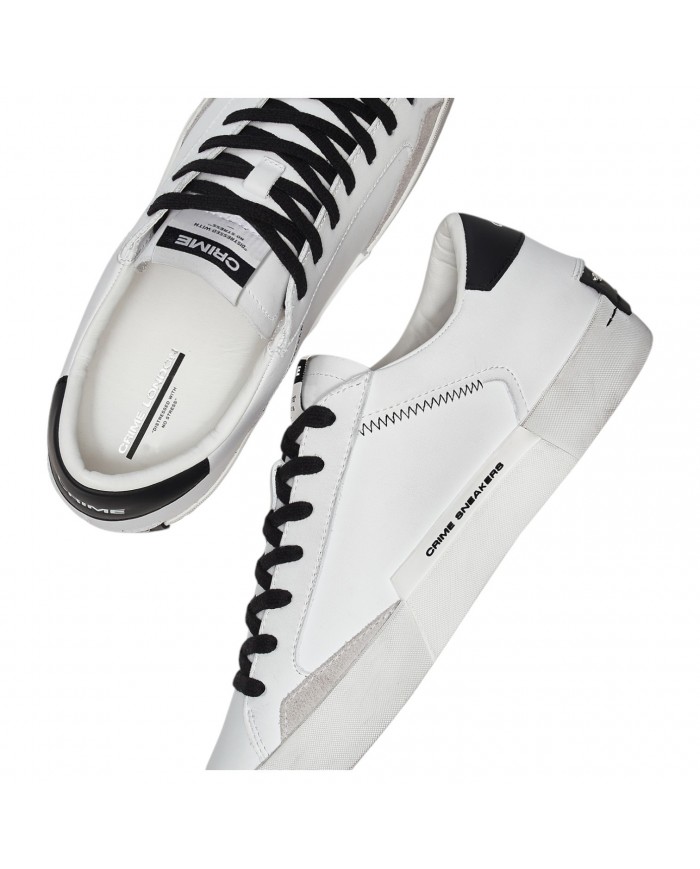 Sneaker Uomo Crime London Distressed White Black Leather White Black