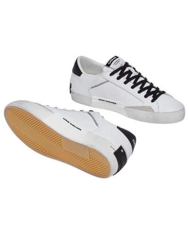 Sneaker Uomo Crime London Distressed White Black Leather White Black