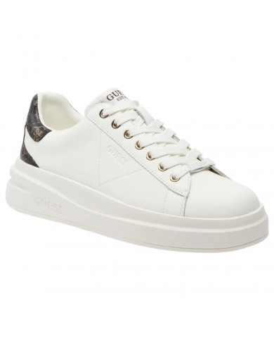 Sneaker Donna Unisex Guess Elba 4G Logo Leather White Brown