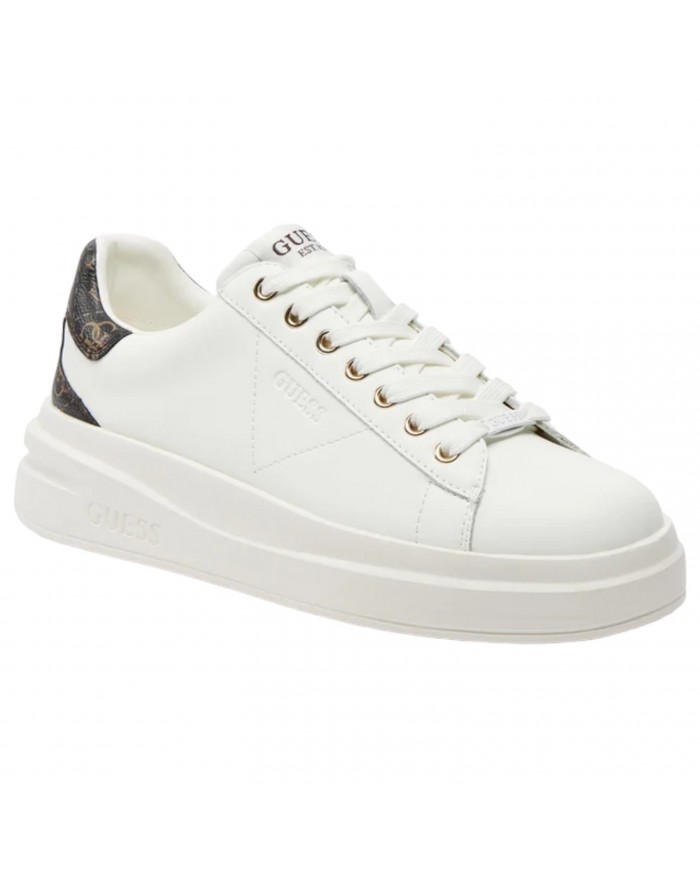 Sneaker Donna Unisex Guess Elba 4G Logo Leather White Brown
