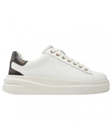 Sneaker Donna Unisex Guess Elba 4G Logo Leather White Brown