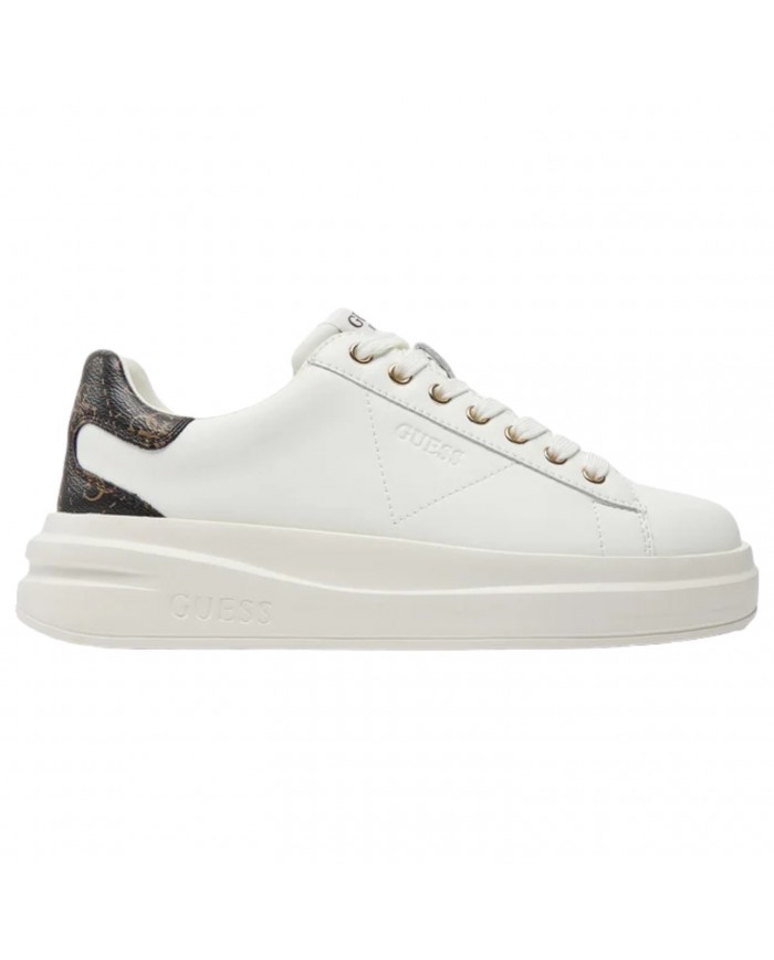 Sneaker Donna Unisex Guess Elba 4G Logo Leather White Brown