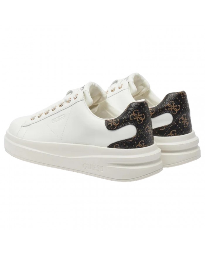 Sneaker Donna Unisex Guess Elba 4G Logo Leather White Brown